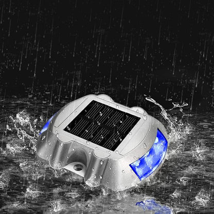 JIGUOOR Solar Deck Lights LED Driveway Lights Solar Powered Dock Light Outdoor IP68 Waterproof Road Markers for Step Sidewalk Stair Boat Garden Ground Pathway Yard (Blue, 6 Pack)