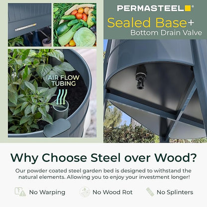 Permasteel Raised Garden Bed with Legs, Planter Box with EnGrow™ TrueSoil™ Technology for Vegetables, Flowers, Herbs, and Fruit, Outdoor Indoor, Storage Shelf, Caster Wheels, Blue