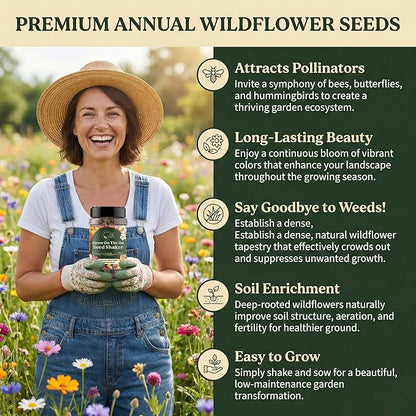 Wildflower Seed Shaker – Awesome Annual Mix by GevaGrow - 2 Ounce Shaker