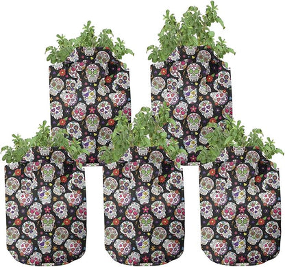 Ambesonne Dolphin Grow Bags 5-Pack, Underwater Fish Pattern, Heavyduty Fabric Pots with Handles for Plants, Blue Grey