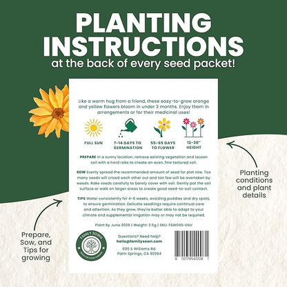 Calendula Pacific Beauty - Large 2,500mg Envelope - 250 Flower Seeds for Planting - Calendula officinalis
