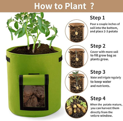 Potato Planter Bags 3-Pack 10 Gallons Grow Bags Aeration Tomato Plant Pots with Flap and Handles (Green)