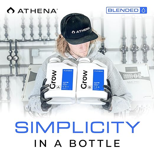 Athena Blended Grow A&B | 2-Part Vegetative Liquid Fertilizer for Hydroponics & Soil | Plant Food for Veg Stage Growth | NPK A 4-0-1 | B 1-3-5 | 1 Gallon