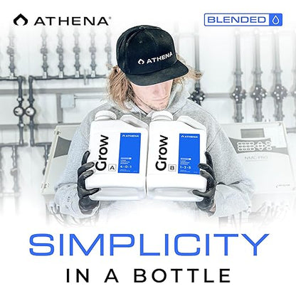 Athena Blended Grow A&B | 2-Part Vegetative Liquid Fertilizer for Hydroponics & Soil | Plant Food for Veg Stage Growth | NPK A 4-0-1 | B 1-3-5 | 1 Gallon