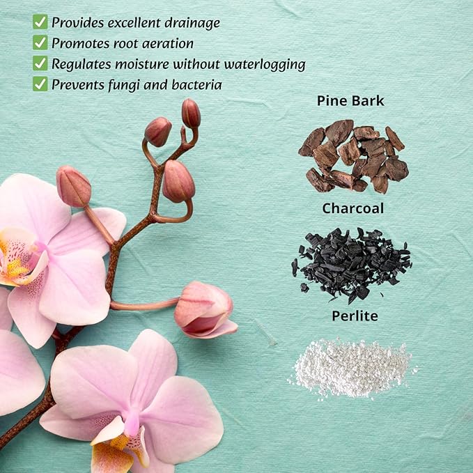 Premium Orchid Potting Mix – Hand-Blended Pine Bark, Charcoal & Perlite, Orchid Soil for Aeration, Humidity & Drainage, 4 Qt Bag – by SMG All you need, in one click