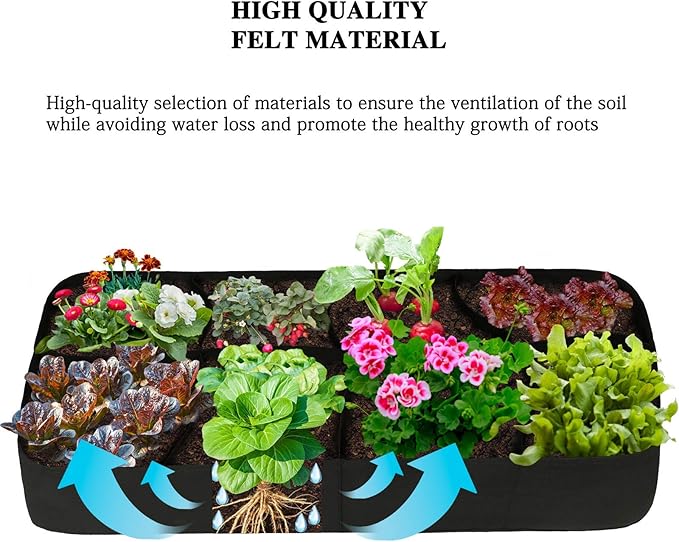 Raised Garden Bed with Grow Grid,135 Gallon Elevated Flower Vegetables Bed Planter Box,Planting Container,Plant Root Pouch Pots,Garden Tub