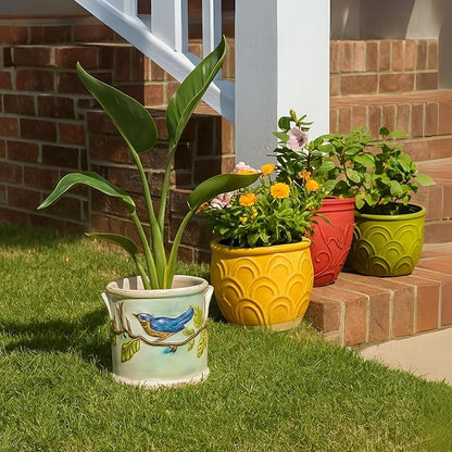 Blue Sky Ceramic Woodcut Farmhouse Planter 5''