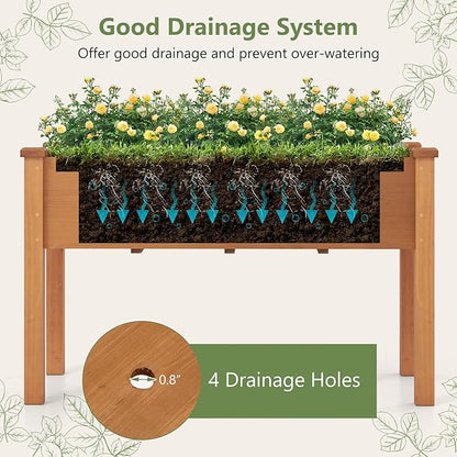 HAPPYGRILL Raised Garden Bed, Outdoor Wood Garden Box w/Legs, Drainage Holes, Black Garden Liner Fabric, Solid Wood Frame, Elevated Planter Box for Backyard Patio Balcony, 49” x 23” x 30” (L x W x H)