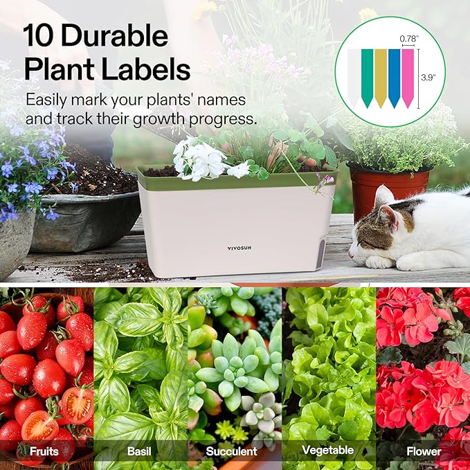 VIVOSUN Self-Watering Planters, 12-Pack 10.5 Inch Compact Rectangular Window Herb Planter Box with 10 PCS Plant Labels, Plant Container for Basil, Flowers, Succulents, Indoor & Outdoor