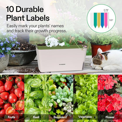 VIVOSUN Self-Watering Planters, 12-Pack 10.5 Inch Compact Rectangular Window Herb Planter Box with 10 PCS Plant Labels, Plant Container for Basil, Flowers, Succulents, Indoor & Outdoor