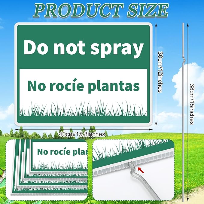 Suzile 6 Pcs Do Not Mow Do Not Spray Do Not Trim Yard Sign with Metal Stakes Bilingual Plant Signs 11.81 x 15.75 Inch Double Sided Corrugated Plastic Garden Markers for Lawn Garden Plants