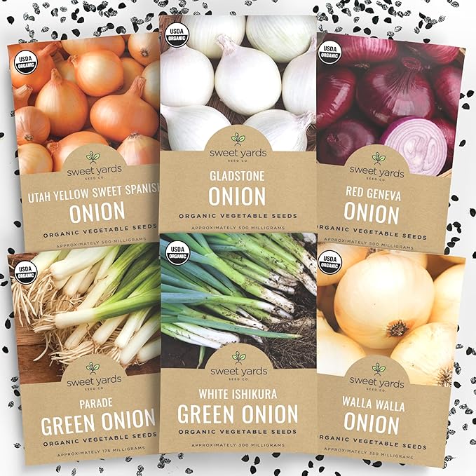 Organic Onion Seeds Variety Pack - 6 Individual Packs - 2026 Season - Walla Walla, Gladstone, Red Geneva and More! for Indoor & Outdoor Planting (Non-GMO, Certified Organic) -