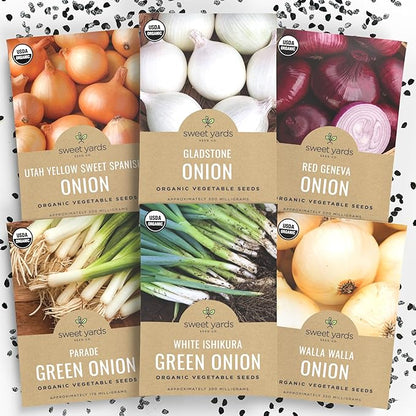 Organic Onion Seeds Variety Pack - 6 Individual Packs - 2026 Season - Walla Walla, Gladstone, Red Geneva and More! for Indoor & Outdoor Planting (Non-GMO, Certified Organic) -