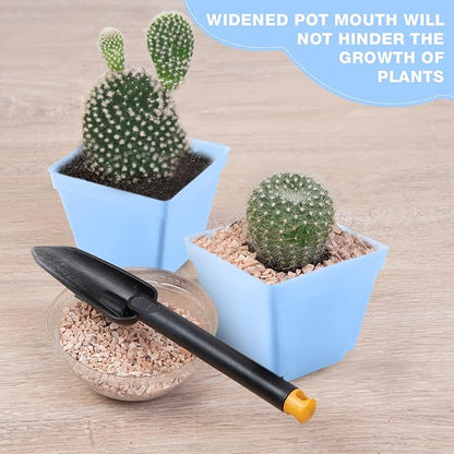 Amyhill 4 Inch Flower Pots Square Plants Nursery Pot Plastic Plant Seedling Pots Nursery Transplanting Planter Container with Saucer for Indoor Herbs Succulent Balcony Garden(Blue,100 Pcs)