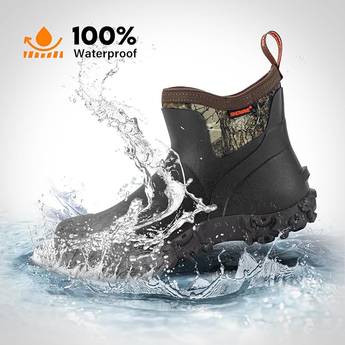 Showave Men's Ankle Rain Boots Waterproof Rubber Garden Boots Durable Slip on Rain Shoes for Outdoor Mud Yard Chore
