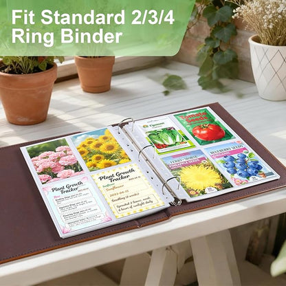 480 Pockets 3.5x5” Seed Packet Sleeves, 60 Pack Double Sided 4 Pocket Seed Organizer Sheet,Heavy Duty Garden Seeds Storage Pages for 3 Ring Binder, 8.5x11” Top Loading Clear Photo, Index Card Sleeves