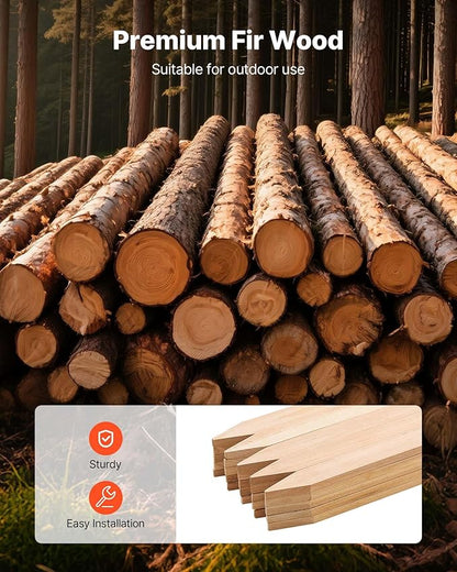 VEVOR Wooden Garden Stakes, 25 Pcs 24 x 0.5 x1.5 in Survey Grading Stakes, Garden Ground Stake with Sharp Point, Fir Wood Plant Support Stake, Sign Posts for Silt Fence Backyard Boundaries Baselines