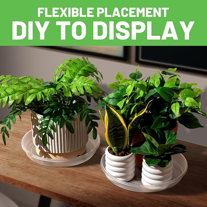 MUDEELA 6 Pack of 14 Inches Plant Saucers for Indoor, Durable Plastic Round Plant Tray Plant Dish Pant Plate to Catch Water for Flower and Plant Pot, Thicker, Stronger, Deeper, Clear