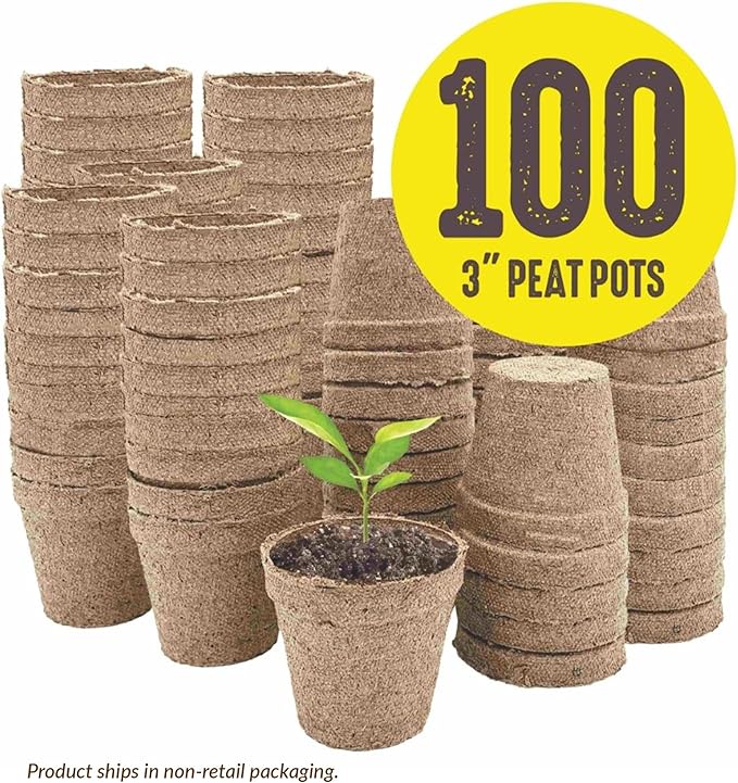Jiffy Plant Nursery Pots - Organic Seed Starting, Biodegradable, Drainage Hole - 3 in - Peat