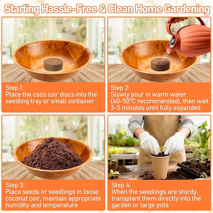 Legigo 100 PCS 30mm Coco Coir Pellets Potting Soil Mix- Compressed Coconut Coir Discs Seed Starting Soil Pellets, Coco Peat Soil Pods for Indoor & Outdoor Plants, Gardening Herbs Bonsai and Vegetables