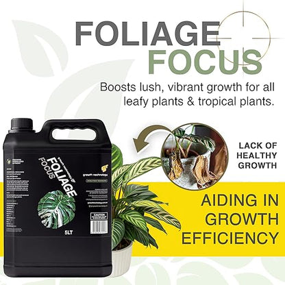 Growth Technology GT Foliage Focus – Liquid Indoor Plant Food Nutrient for Houseplants, Tropical Plants, Aroids, Ferns & Palms – Concentrated Formula for Vibrant Leaves & Dense Foliage – 5 Liters