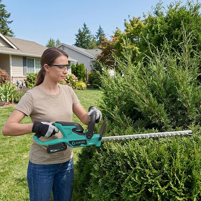 Garvee Handheld Electric Grass Trimmer Hedge Shears/Grass Cutter Rechargeable Battery Cable Included Cordless Grass Shear & Shrubbery Trimmer (Long 2x2.0Ah Batteries)