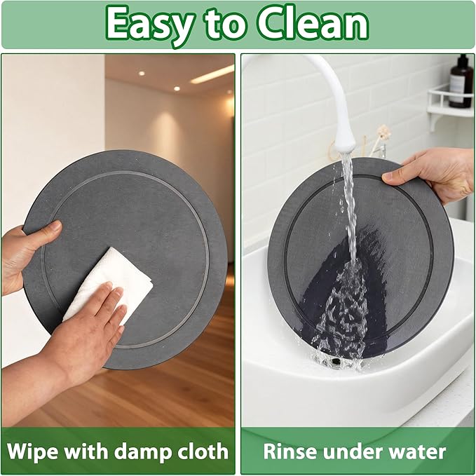 Plant Saucer Flower Pot Saucers Plant Trays for Pots Instant Dry Diatomaceous Earth Round Plant Drip Trays for Indoors Keeping Counter and Floors Dry and Clean (2Pcs Grey Large)