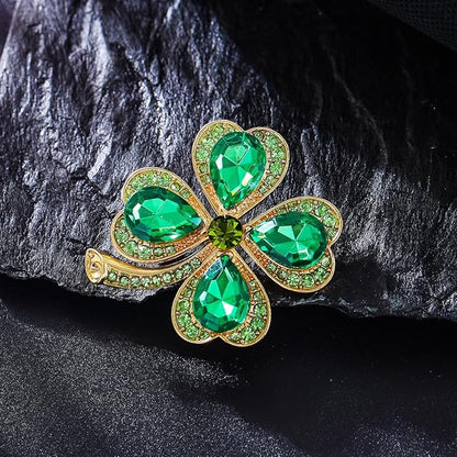 St.Patrick's Day Brooches for Women Dainty Crystal Four Leaf Lapel Pin Shamrock Hat Brooch Pins Irish Enamel Brooches Irish Holiday Costume Accessory Jewelry