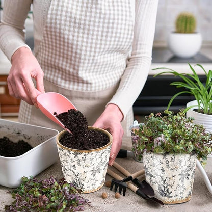Farmhouse Ceramic Planter 5.5 Inch Large Plants Pot Crack Beige Gray Flowers Plant Pots with Drainage Hole Indoor Plants Kitchen Rustic Antique Decor Gift
