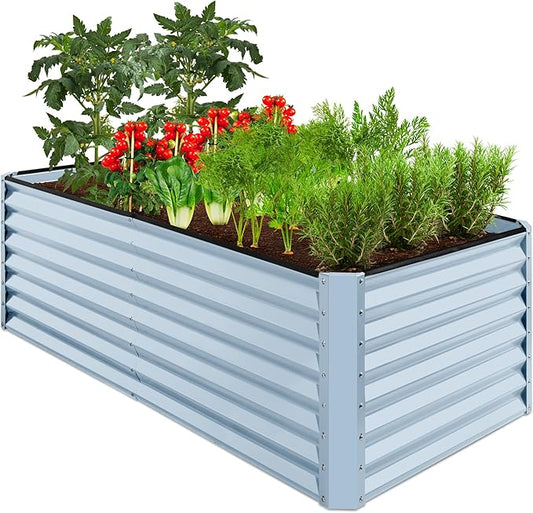 Best Choice Products 6x3x2ft Outdoor Metal Raised Garden Bed, Deep Root Box Planter for Vegetables, Flowers, Herbs, 269 Gallon Capacity, 100% Non Toxic Materials - Mist Blue
