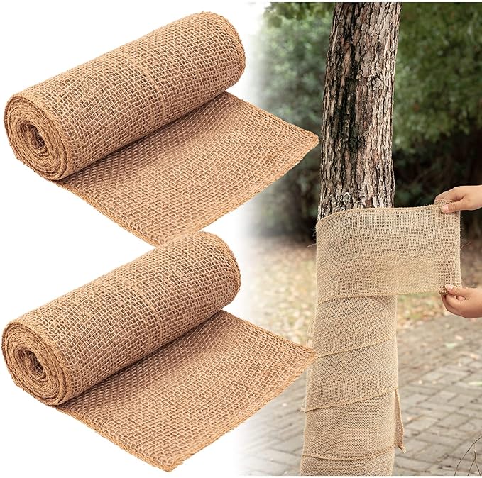 2 Rolls Burlap Tree Protector Wraps, 7.8" × 9.8' Winter Tree Trunk Guards Protector Wrap Burlap Fabric Garden Plants Tree Wrap Antifreeze Bandage bark Protector Wrap for Keeping Warm and Moisturizing