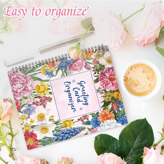 chiazllta Greeting Card Organizer Book with Pockets and File Keeper Dividers Floral Month by Month Card Keeper Book Greeting Card Books for Birthdays Weddings Graduation Parties Holiday Reminders