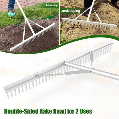 IRONMAX Landscape Rake, 36’’W Aluminum Garden Leaf Rake with 68’’ Long Handle & 36 Tines, Lightweight Yard Landscaping Rake for Loosening Soil, Lawn Care, Lake and Beach Care