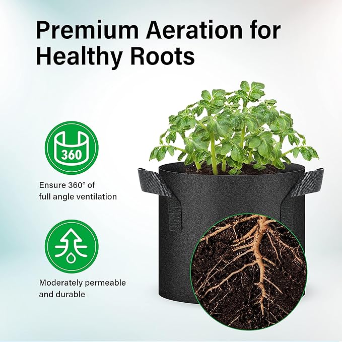 YSSOA 20-Pack 3 Gallon Grow Bags, Aeration Nonwoven Fabric Plant Pots with Handles, Heavy Duty Gardening Planter for Potato, Tomato, Vegetable and Fruits, Black