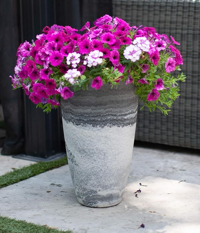 Algreen Products Acerra Composite Vase Planter with Drainage Hole, Decorative Texture, Removable Plug for Lawn and Garden, Marble