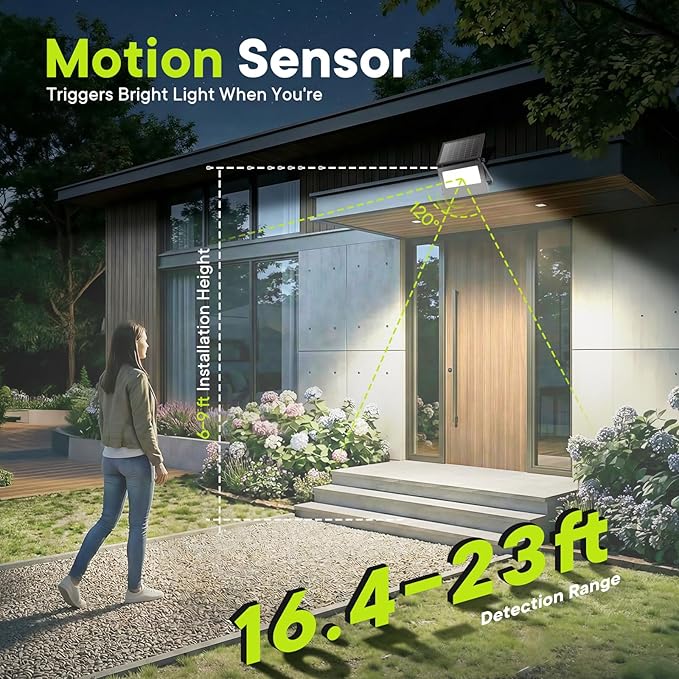 Solar Motion Lights Outdoor , IP66 Security Flood Light Outdoor Waterproof, Dual Color Temperature 3-Mode Lighting Wall Spotlight with Remote Control, Solar Floodlights for Patio Garden Garage, 2 Pack