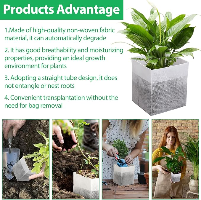 Augshy Nursery Growing Bags, 200Pcs Plant Grow Bag Non-Woven Fabric Seedling Pots Seedling Bag for Planting Seed Starting Pots Pouches for Vegetable Flower Fruit Saplings Tree (9" x 9")