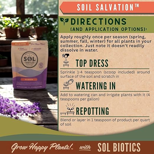 Sol Soils Sol Biotics Soil Salvation – Soil Enhancer with Microbial Booster to Enhance The Health & Vitality of Potting Mixes - Includes Worm Castings, Humic Acids & Biochar for Plants - 4oz
