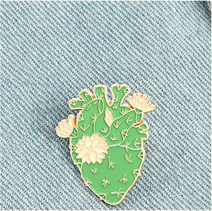 ROFARSO Cactus Heart Enamel Lapel Pin Set Cartoon Anatomical Heart Pin, Accessory for Backpacks Clothing Bags Hats Shirts