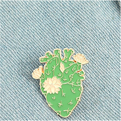 ROFARSO Cactus Heart Enamel Lapel Pin Set Cartoon Anatomical Heart Pin, Accessory for Backpacks Clothing Bags Hats Shirts