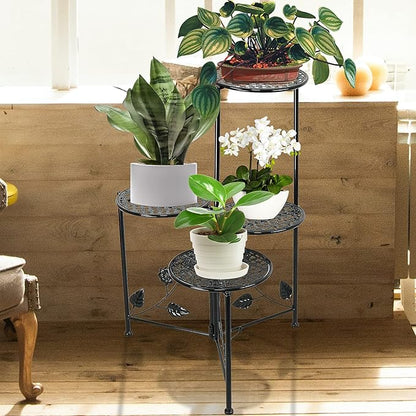 Plant Stand Indoor Outdoor, 3/4 Tier 30" Tall Metal Flower Pot Holder Shelves for Multiple Plants, Multi Tiered Planter Rack Display Shelf for Patio Garden Living Room Corner(Black)