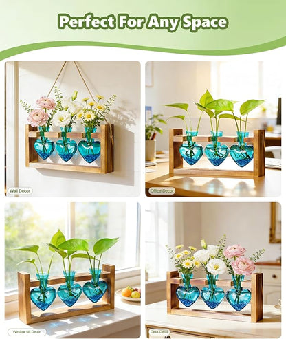 Nacome Plant Terrarium Propagation Stations: Birthday Gifts for Plant Lovers Women Mom Wife Daughter - 3 Bulb Glass Vase with Wooden Stand Tabletop for Hydroponics Home Garden Wall Decor