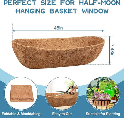 Riare 2 Pack 48 Inch Trough Coco Coir Liners for Planters, Pre-Formed Coconut Coir Replacement Liner Natural Coco Fiber Window Box Liners for Wall Planter, Window Basket Deck Railing Planter