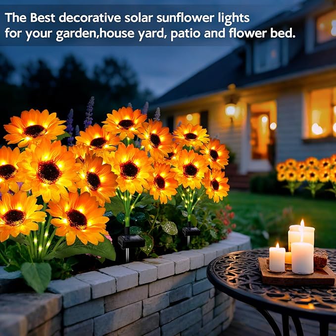 Solar Sunflower Lights Outdoor Garden Decor, 6 Pack Solar Flowers Lights with 36 Sunflowers, Waterproof Decorative Stake Lights Auto ON/Off for Garden Yard Patio Backyard