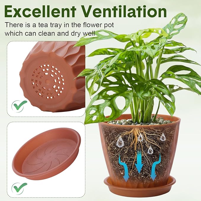 24 Pack 4 Inch Plant Pots Bulk Small Pots for Succulents Waffle Texture Plastic Planter with Drainage Holes and Saucers for Indoor Outdoor Plants Flowers, Seedlings (Multiple Colors)
