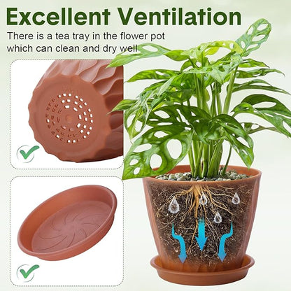24 Pack 4 Inch Plant Pots Bulk Small Pots for Succulents Waffle Texture Plastic Planter with Drainage Holes and Saucers for Indoor Outdoor Plants Flowers, Seedlings (Multiple Colors)
