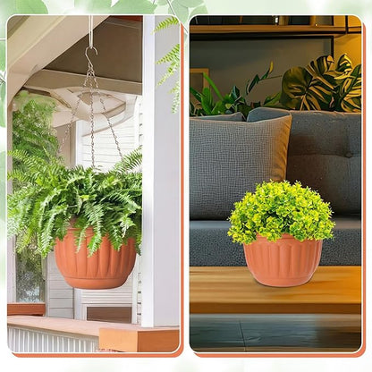 12 Sets Hanging Planters for Indoor and Outdoor Plants Terracotta Self Watering Hanging Basket Flower Pots Plastic Plant Pots with Drainage Hole and Absorbing Tray (10 Inch)
