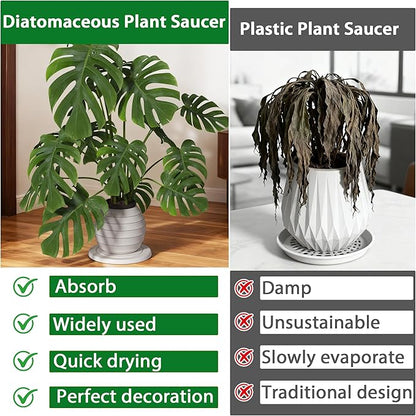 Plant Saucer Flower Pot Saucers Plant Trays for Pots Instant Dry Diatomaceous Earth Round Plant Drip Trays for Indoors Keeping Counter and Floors Dry and Clean (2Pcs White Large)