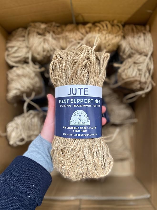 Natural Jute Plant Support Net, 7.5 x 8.5 Feet, 4 Inch Mesh, Biodegradable Garden Trellis for Climbing Plants