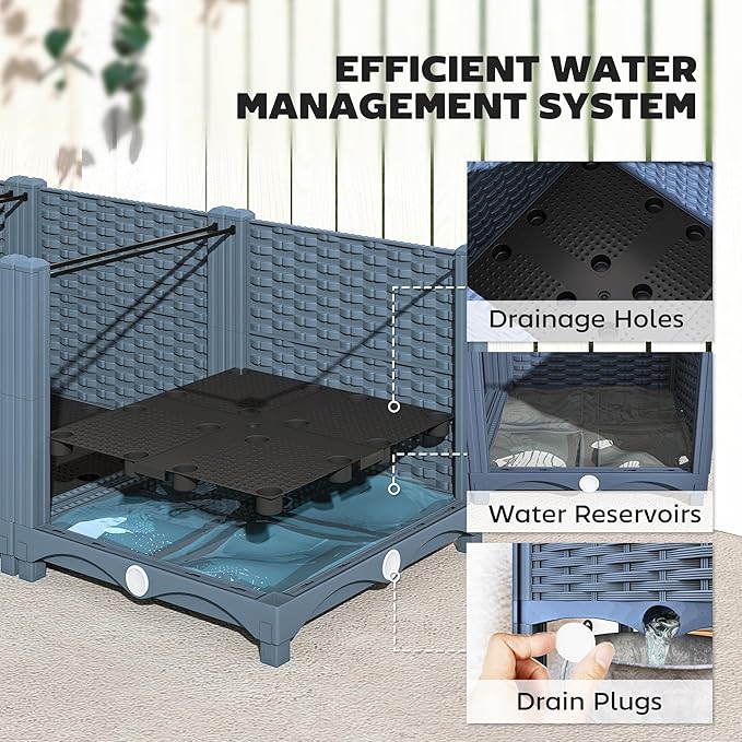 Outsunny 5 x 1 x 1 ft Raised Garden Bed, Indoor Outdoor Plastic Planter Box with Drainage Holes, Drain Plugs and Water Reservoirs for Vegetables, Herbs, Flowers & Succulents, Blue
